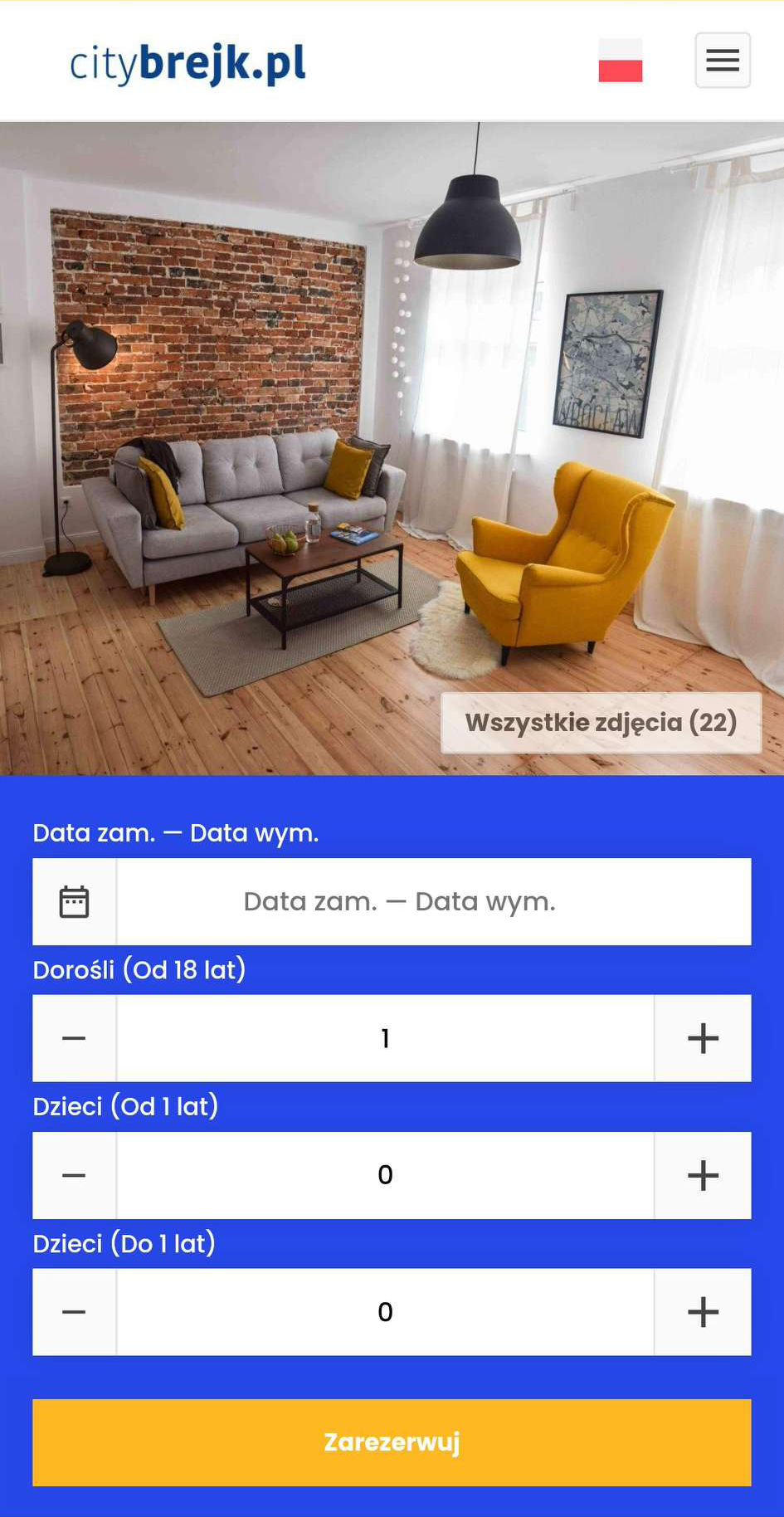 Mobile apartment website with a booking form – CityBrejk.pl