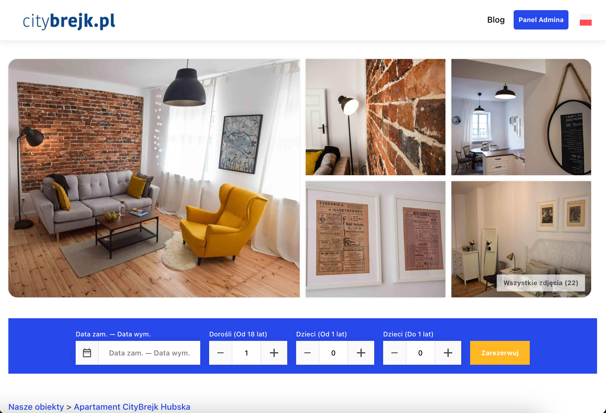 Apartment website in Bookable with a photo gallery and availability search