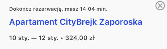 Countdown timer for completing an apartment booking