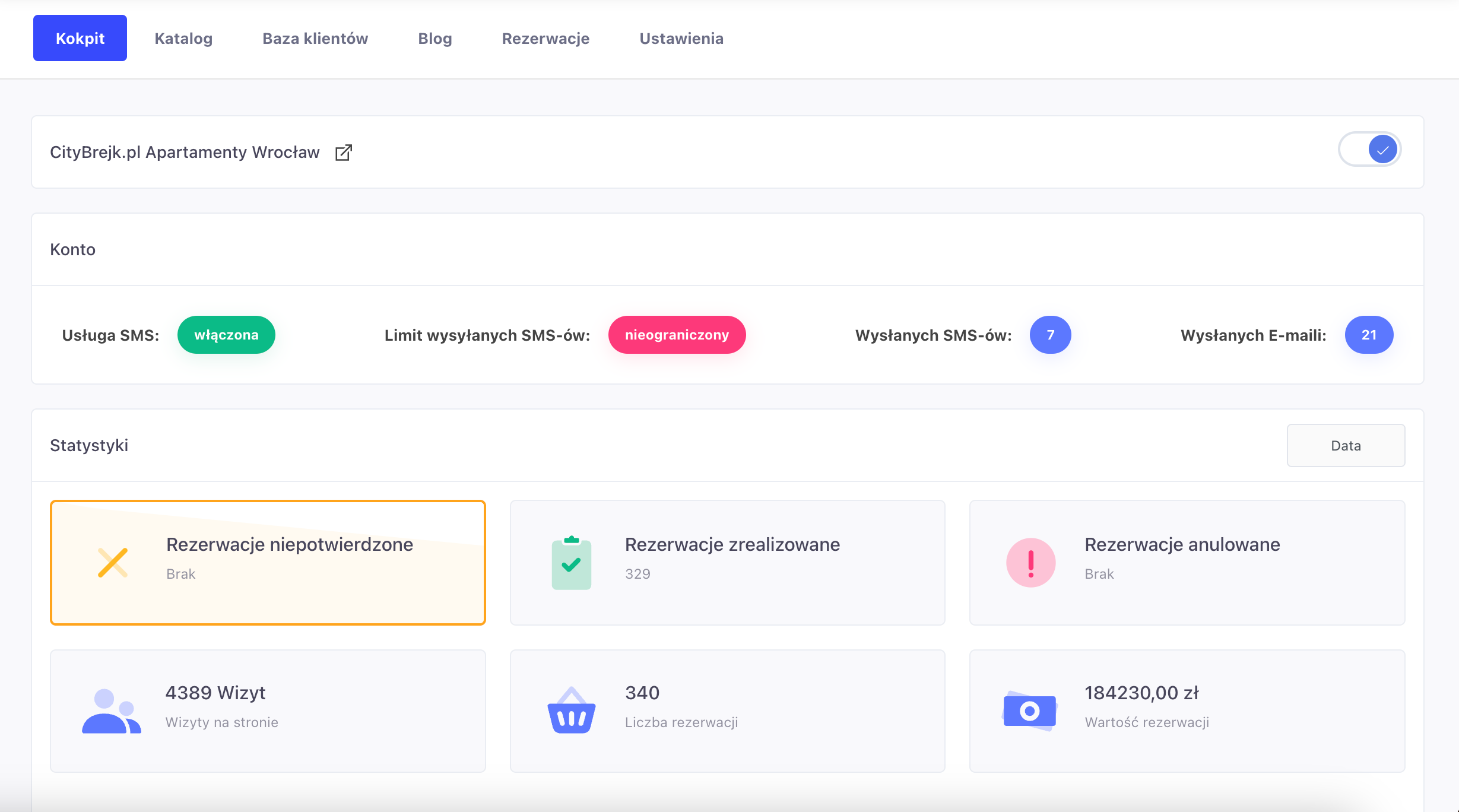 Bookable dashboard with booking statistics