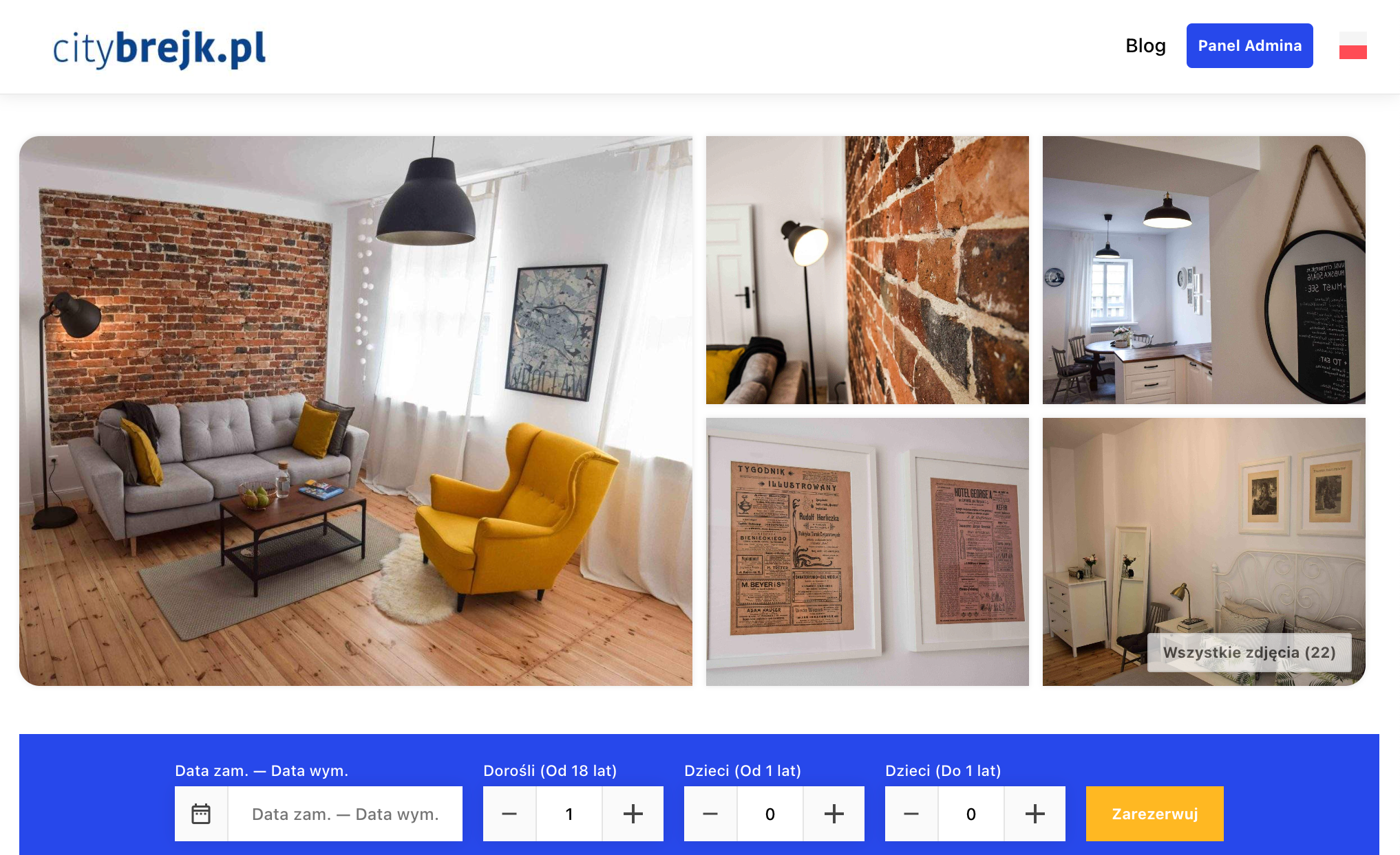 Apartment website with a photo gallery and date search – CityBrejk.pl example
